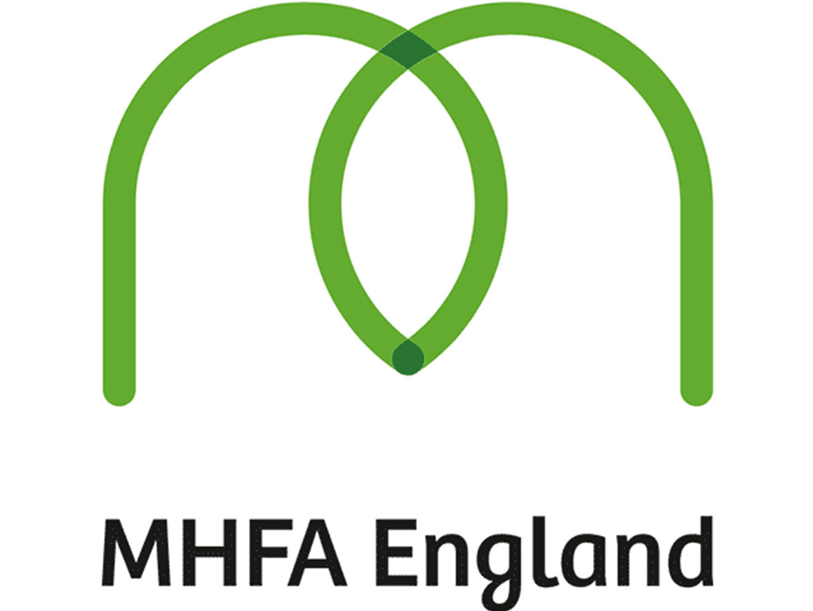 The MHFA England logo, looks like a green M