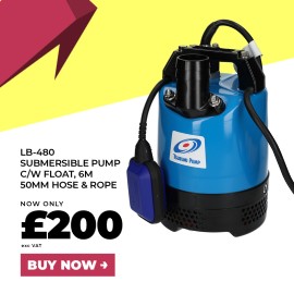 OBART LB480 50MM AUTO SUBMERSIBLE PUMP 10.4KG - C/W 6M 50MM HOSE, ROPE AND FLOAT