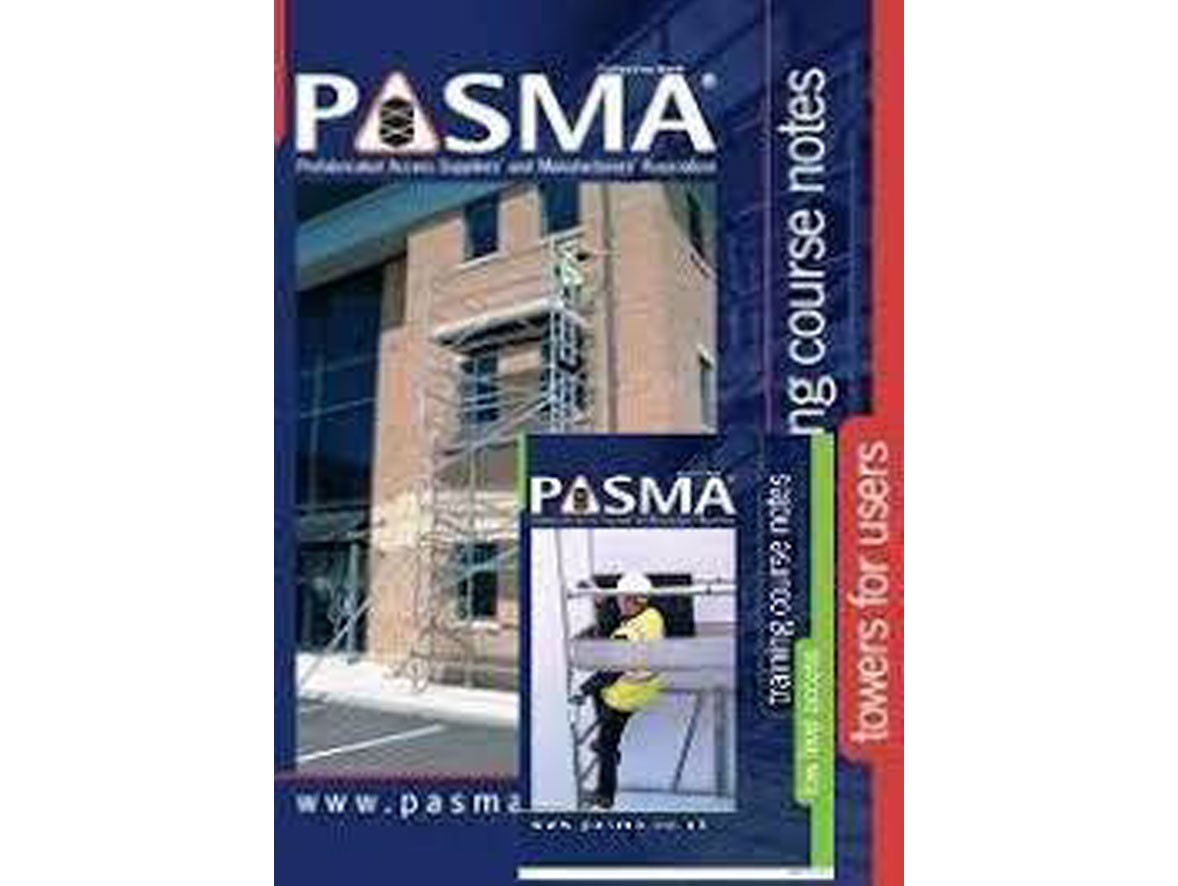A low level work platform and a mobile access tower in the background, with a PASMA certification logo