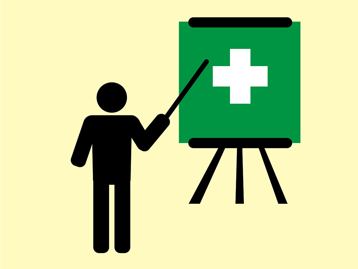 An outline of a man teaching first aid training
